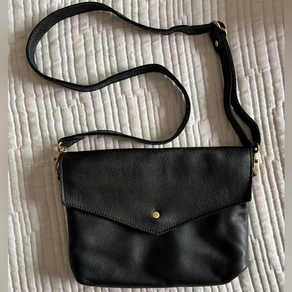Custom Made Black Leather Crossbody Bag